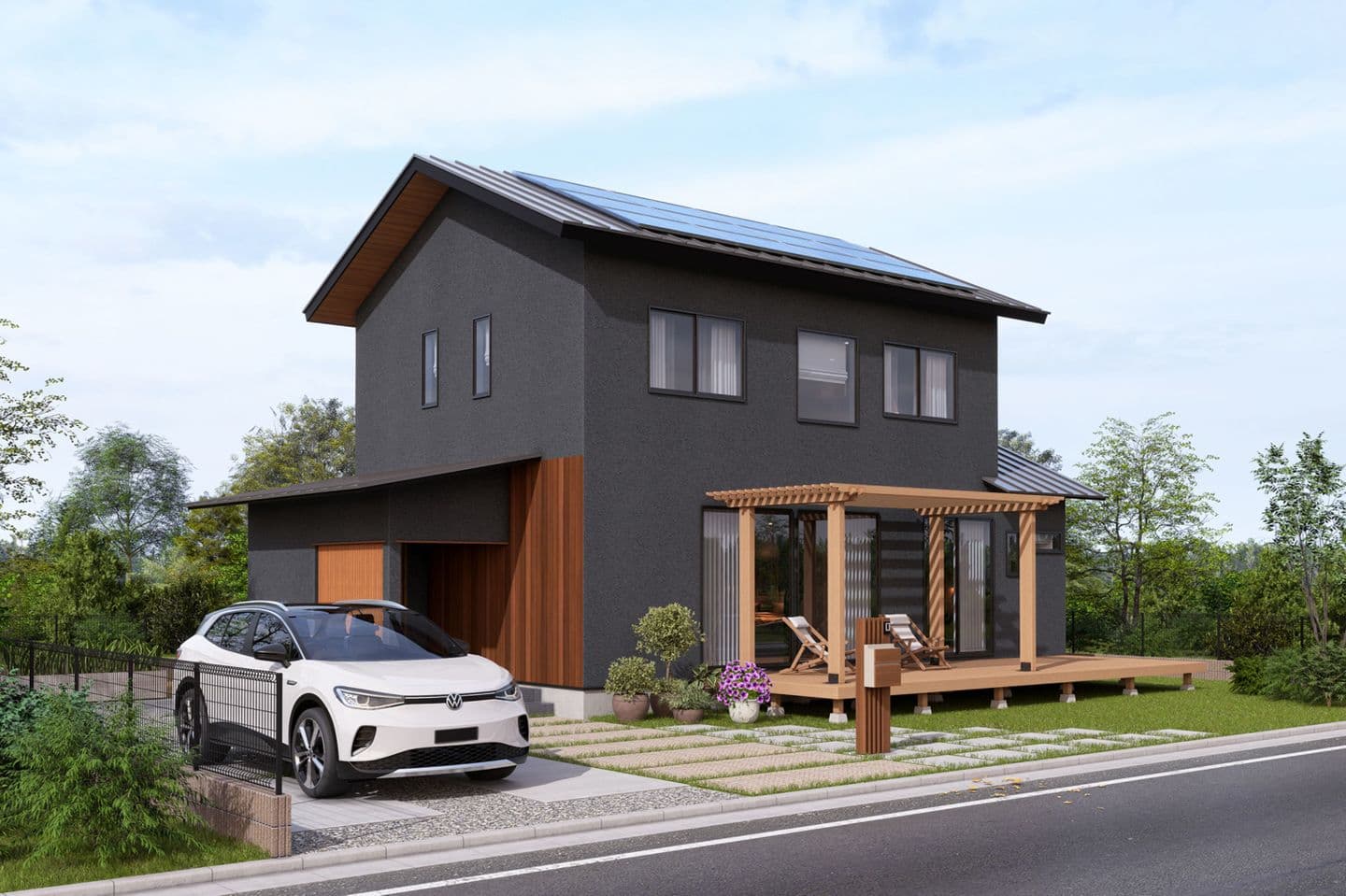 外壁がグレー系の住宅パース